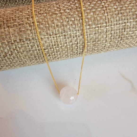 ROSE PINK QUARTZ Necklace Minimalist Crystal Gemstone FLOATING - Picture 4 of 7